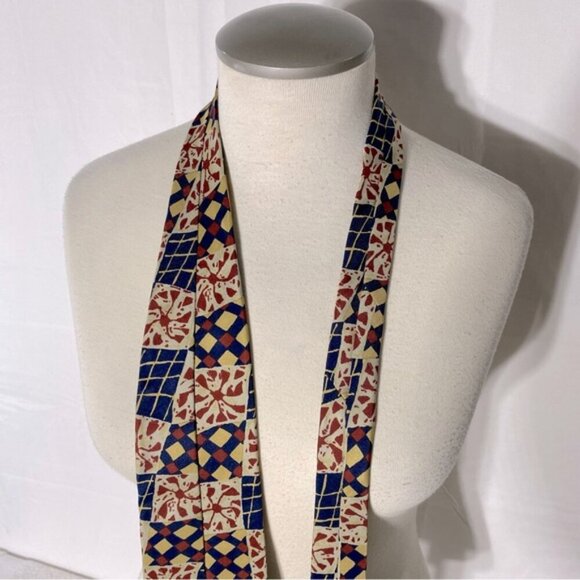 Vintage Boss Hugo Boss Navy Yellow Red Abstract Square Print 100% Silk Tie - Picture 5 of 9